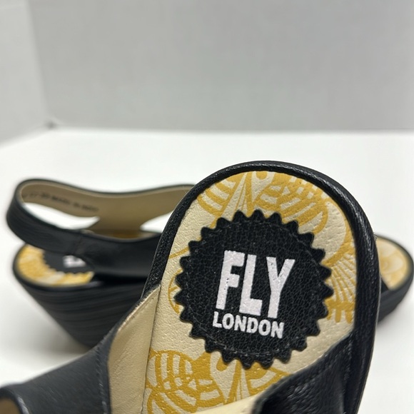 Fly London Ylva High Heel Wedges Wedged Sandals Open Toe Leather Black Size 39 8 - Picture 8 of 12